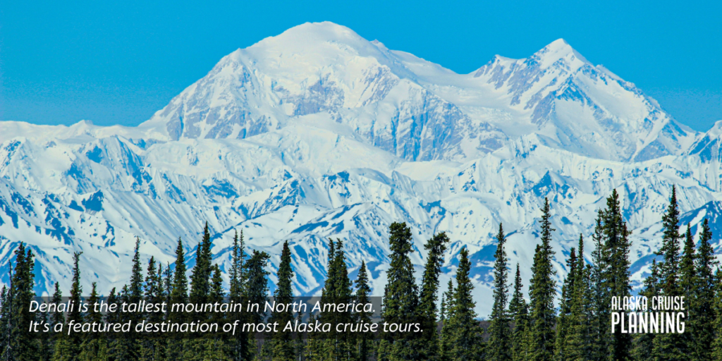 Clear view of Denali, a highlight of many Alaska cruise tours and land packages